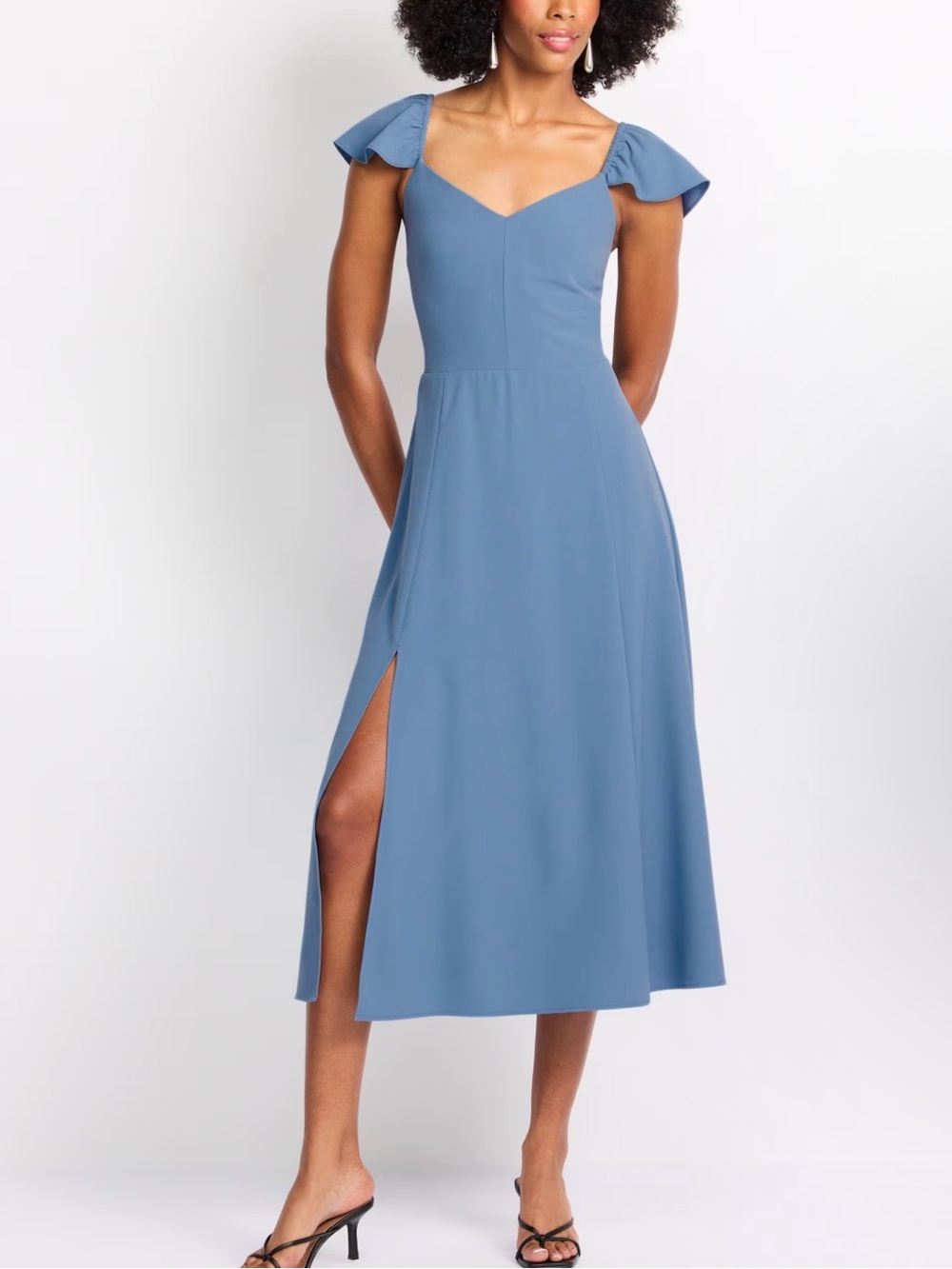 Market & Spruce Dusty Blue Midi Dress with Flutter Cap Sleeves